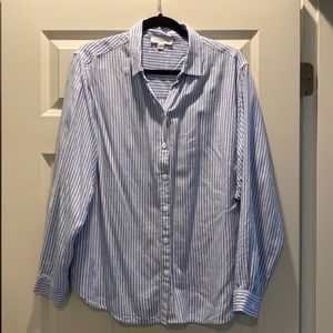 BEACH LUNCH LOUNGE  stripe button up woven viscose fabric top blue & white L